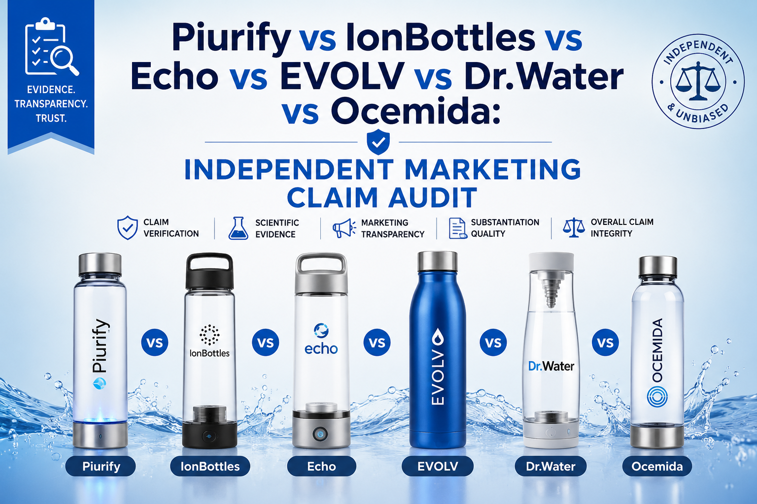 Piurify vs IonBottles vs Echo vs EVOLV vs Dr.Water vs Ocemida: Independent Marketing Claim Audit